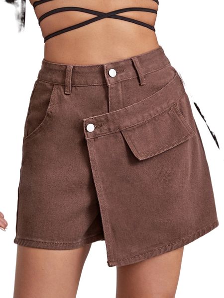 

high waist asymmetrical denim skort 82dj#, White;black