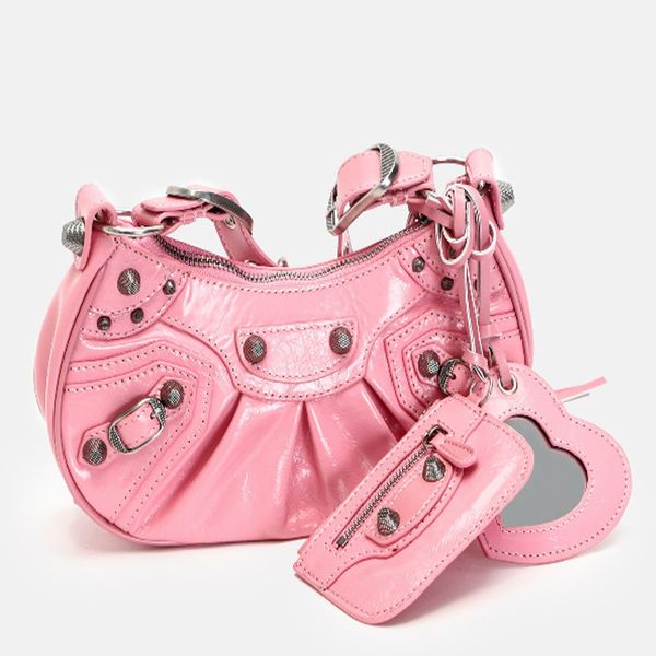 

2022 locomotive bag three wrinkled moon leather half rivet semicircle bags trendy baguette mini shoulder handbag casual