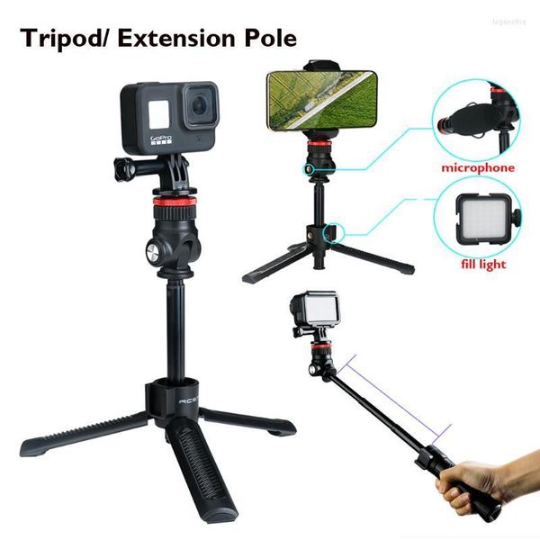 Câmera de ação para smartphone dos tripés VLOG Tripod Handheld Grip estendido Self Slow Sapato frio para luz LED de microfone 10 OSMO Pocket Loga22