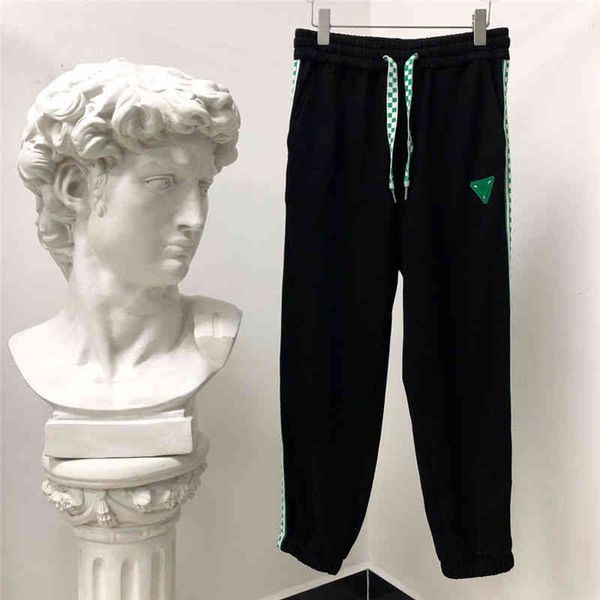 

designer bottega fashion casual pants european and american style elastic band bv green label plaid stripes loose men's ladies trousers, Black