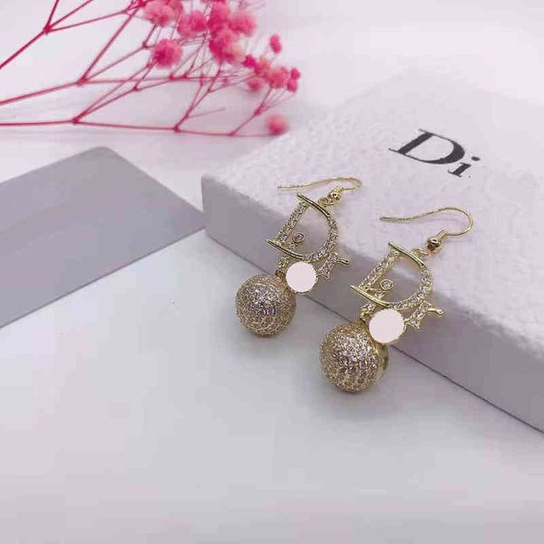 

earrings female alphabet new brilliant diamonds inlaid hollow out ball stereo spherical earrings personalized ear hook exclusive design jewe, Golden