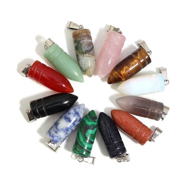 

10x25mm natural stone agates hexagonal bullet charms pendants healing crystal charms pendulum necklace making accessories wholesale, Bronze;silver