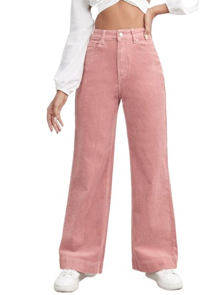 

high waist slant pocket cord pants k4vn#, Black;white