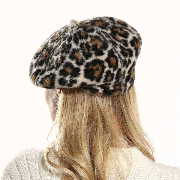 Qbhat femminile cappelli da mago visone berretti di cachemire per le donne signore leopardo stampato pittore cappello berretto cappelli copricapo J220722