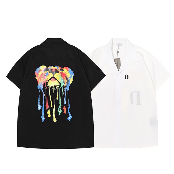 

trendy colored tiger printing tee shirts short sleeve lapel t shirt summer cotton tee loose hip hop with tags, White;black