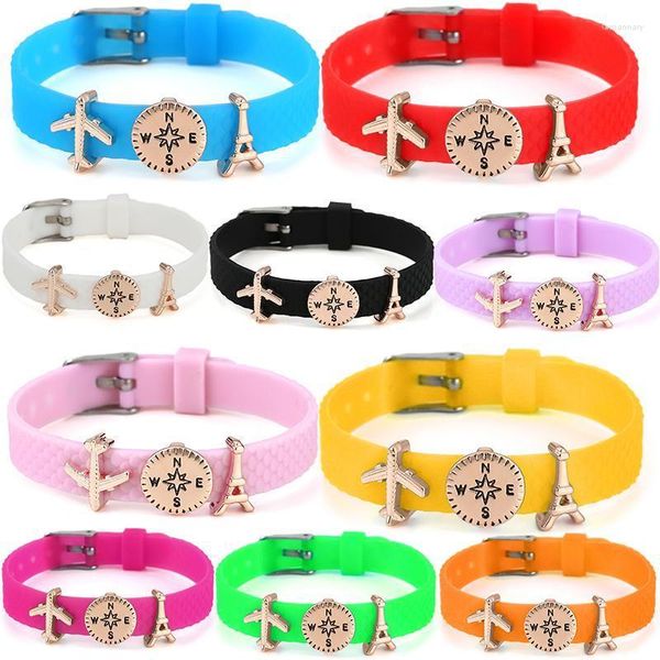 Fili di perline Serie da viaggio Torre di aeroplano Perline Bracciali a rete con catena in silicone da 10 mm Fascino per gioielli da donna Regalo Offerta speciale Lars22