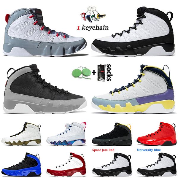 

fashion 2022 mens jumpman 9 chile fired red 9s basketball shoes space jam particle grey change the world white pink multi color university g