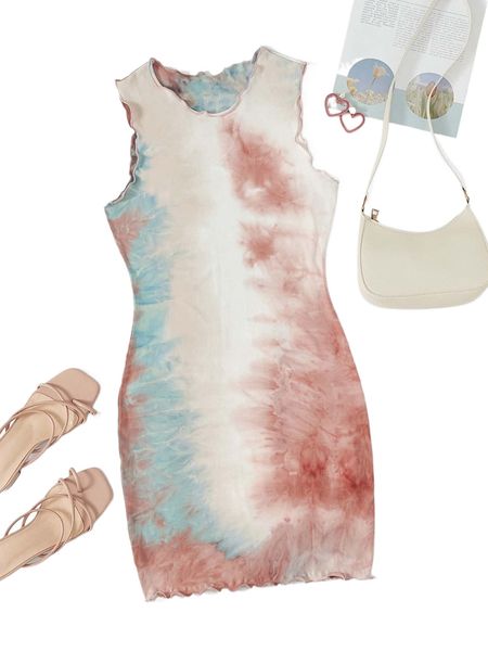 

tie dye lettuce trim dress v8yl#, Black;gray