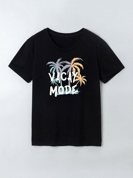 

men letter & coconut tree print tee b3sj#, White;black