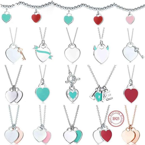 

tiff necklace 925 silver pendant necklace female jewelry exquisite craftsmanship with official logo classic blue heart necklace wh232l