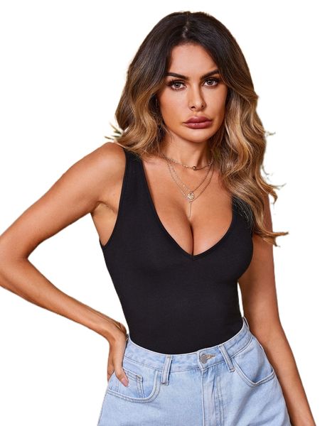 

tall plunging neck solid tank p8gv#, White