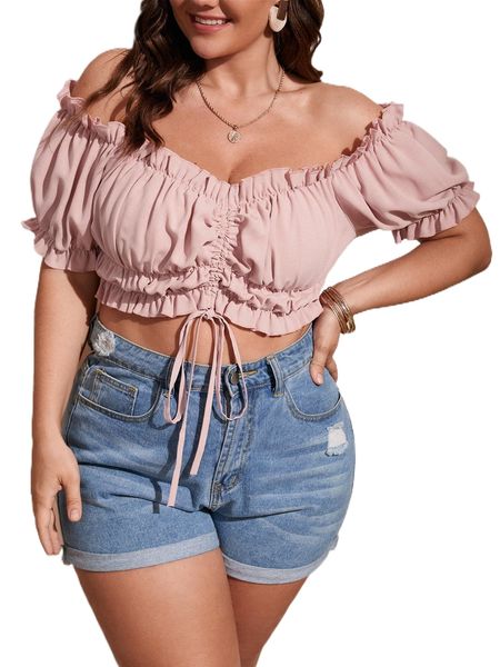 

plus frill trim ruched bust m8si#, Black