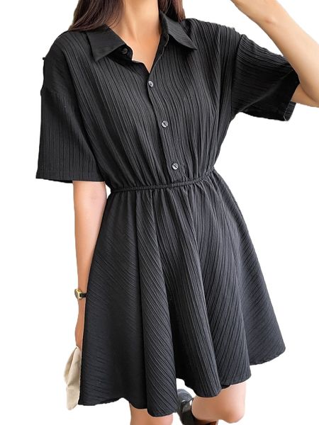 

dazy drop shoulder button front shirt dress r2u6#, Black;gray