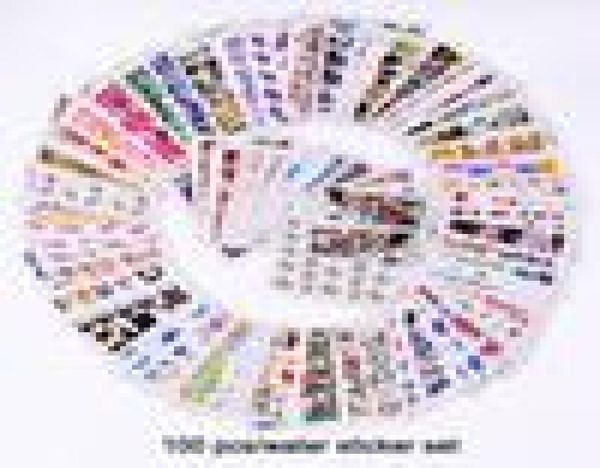 

100pcs nail art sticker sets mixed full cover girlflowercartoon decals for polish gem nail foils art decor trstz134233, Black