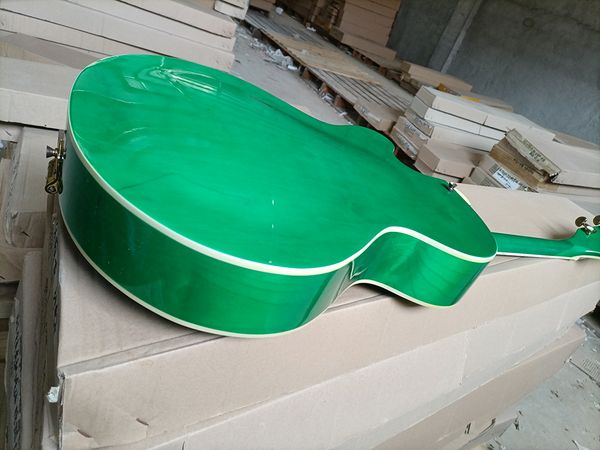 

6 string green semi-hollow electric guitar rosewood fretboard flame maple veneer