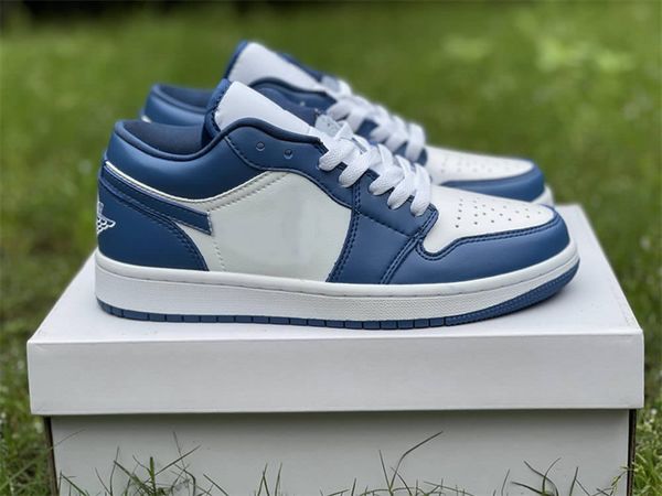 

low 1 white dark marina blue 1s mens basketball shoes womens outdoor sports sneakers with box us5.5-us12, Red;white