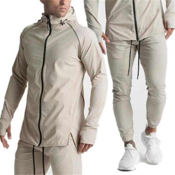 Masculinos Tracksuits Homens Sports Sports Quick Seco Selvinhos Set Sleeve Longo Hoodie + Calças Academias Casual Fitness Roupas Modelos de Roupas Tracksuit