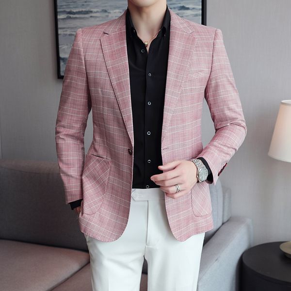 

business casual small suit men's jacket 2023 new spring youth trend fashion jacket plaid print one-piece s-5xl, White;black
