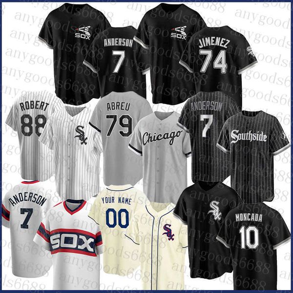

chicago 2022 new white sox baseball jersey 7 tim anderson 74 eloy jimenez mens 79 jose abreu 88 luis robert 10 yoan moncada 8 bo jackson 27, Black