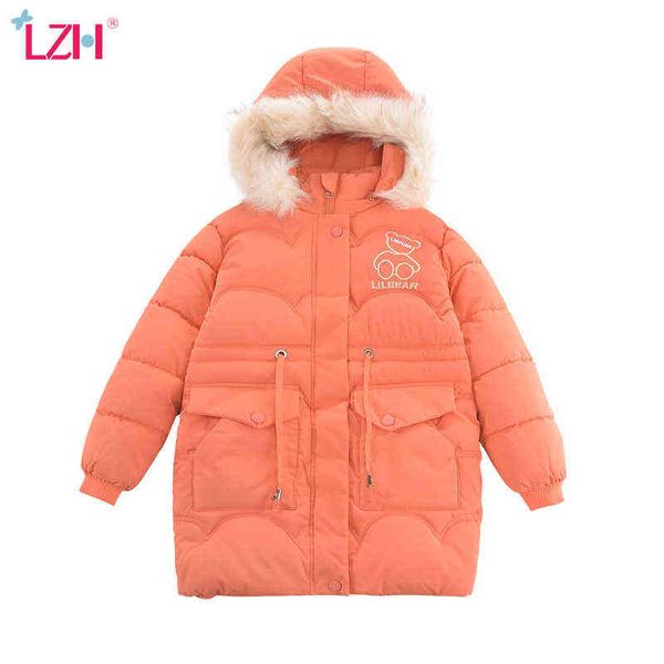 

lzh 2021 children winter jacket thick mid-length down jacket for children clothes girls autumn long sleeve kid cotton clothes 4-10t j220718, Blue;gray