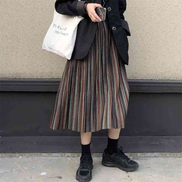 

women's autumn draped rib pleated long knitted skirt elegant winter woolen blend a-line long knit skirt elastic waist 210331, Black