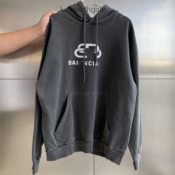 

designer brand hoodies ba lencia ga 21ss autumn fashion brand lock letter printing hooded pullover sweater casual simple long sleeve for men, Black