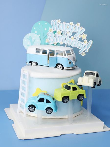 Altre forniture per feste festive Saloon Car Bus Decorazione torta Cartoon Kids Buon compleanno Decorazione Baby Shower Wedding TopperAltro