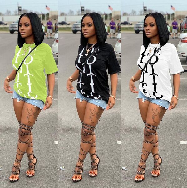 

yx9197 european and american fashion women's t-shirt loose letter offset top, White