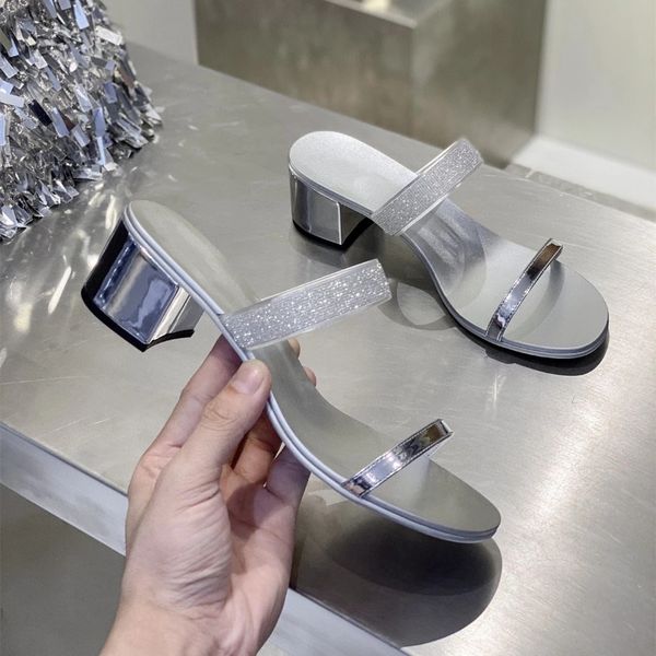 

crystal bling slides summer pvc chunky heels slippers open-toes flip flops narrow band designer shoes, Black
