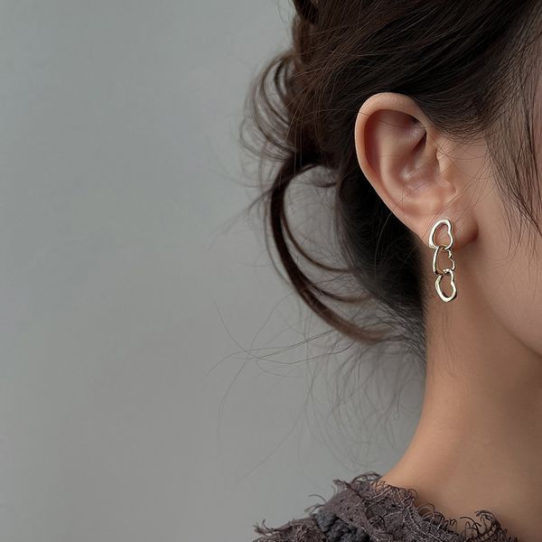 

s3083 fashion jewelry s925 silver post heart earrings for women nich design geometric love hearts dangle stud earrings