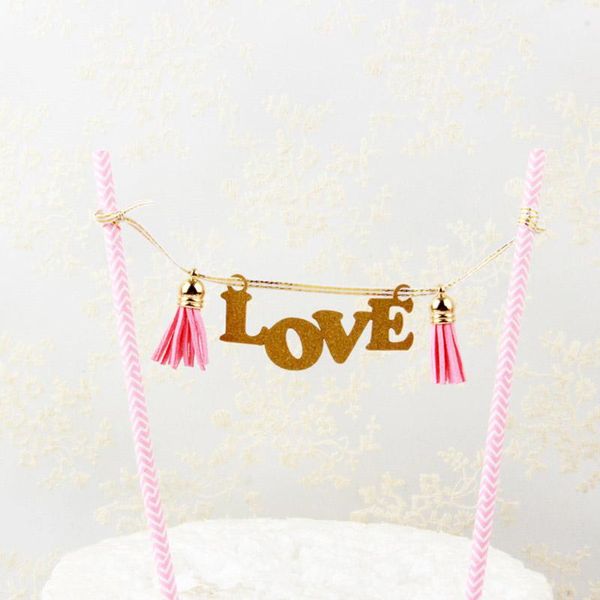 Altre forniture per feste festive Lettere d'oro Love Wedding Cake Topper Pink Baby Cupcake per bambini Compleanno Decorazione docciaAltro