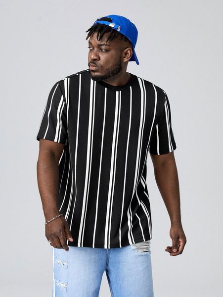 

extended sizes men striped print tee z0cw#, White;black