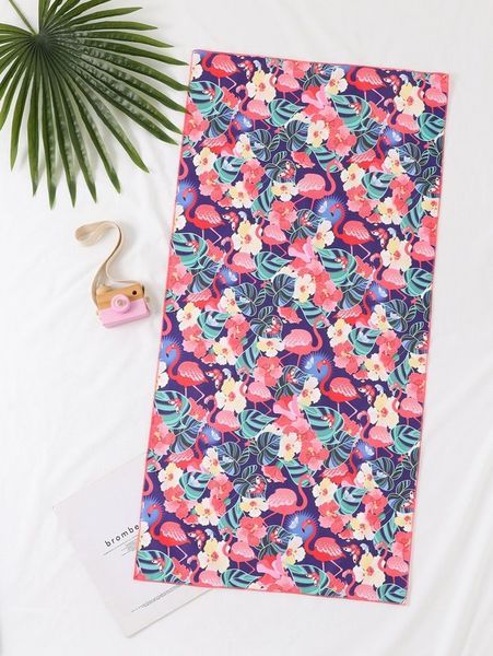 

toddler girls flamingo & plant print beach blanket she, Blue