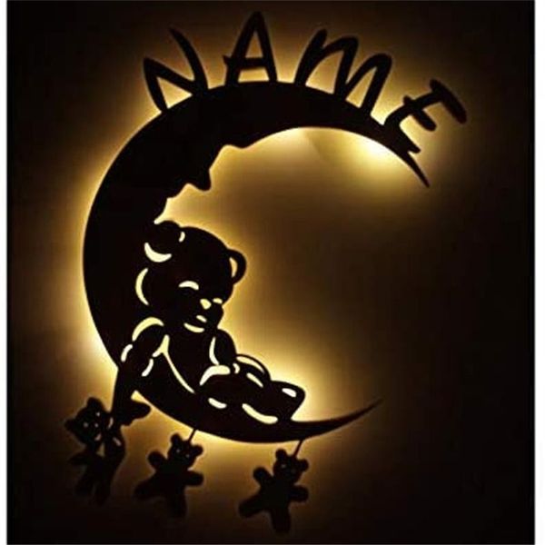 Luce a parete a led moon segnale personalizzata per bambini per bambini decorazione camera da letto camera da letto personalizzata Lampada in legno personalizzata 220623