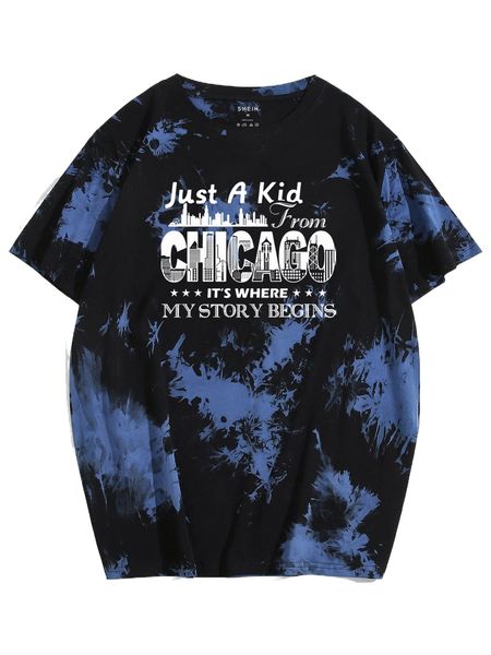 

men tie dye & letter graphic tee h56w#, White;black