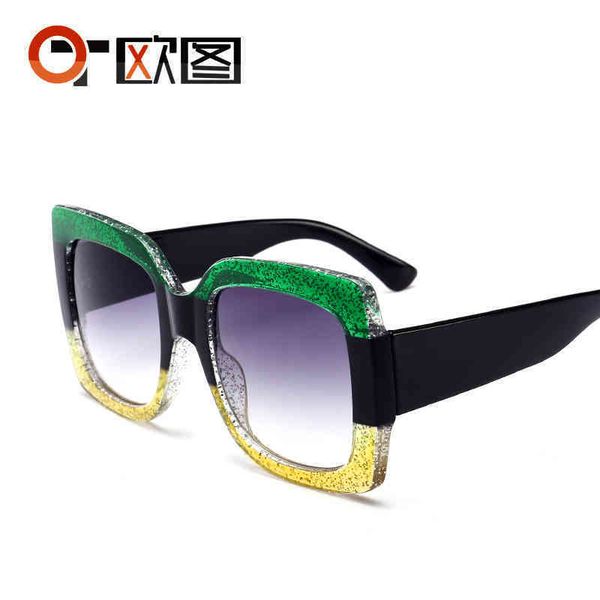 

g large frame red and green three color frame sunglass women's fashion sunglass anti uv 9004, White;black