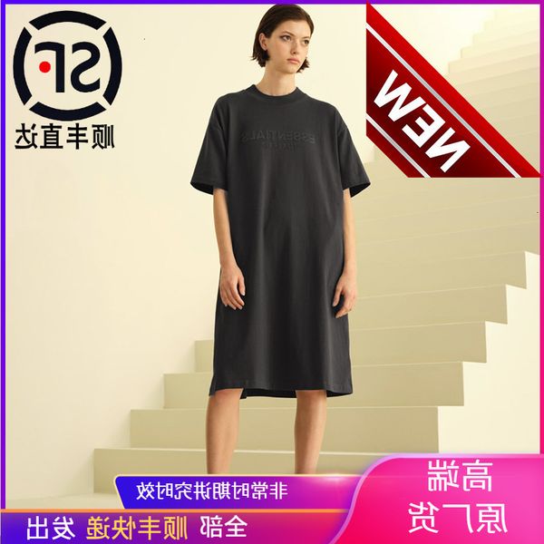 

original essentials short sleeve women's long t-shirt tide brand loose fog high street 2022 summer skirt dress, White;black