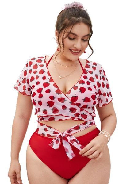 

3pack plus triangle bikini swimsuit & strawberry print p5zj#, White;black