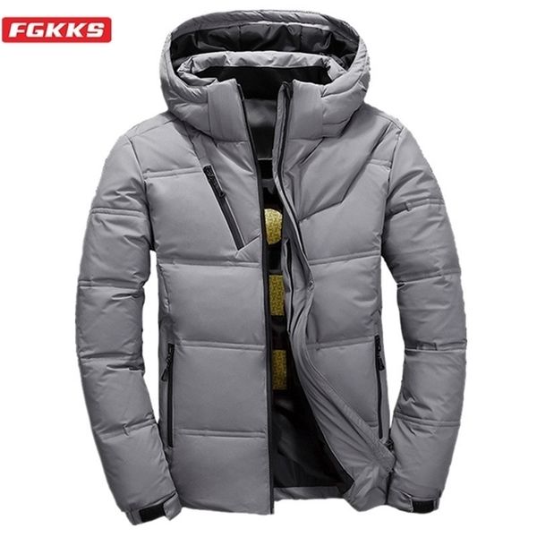 

fgkks winter men down jackets coats men's trendy wild thick warm down coat hooded casual down jacket male 201128, Black