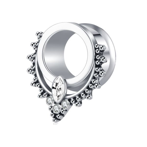 

wholesles surgical steel ear tunnels double flared crystal ear gauges and plugs earrings stretcher 6-16mm, Silver