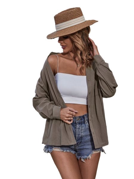 

button through pocket front roll up sleeve blouse p6iy#, White