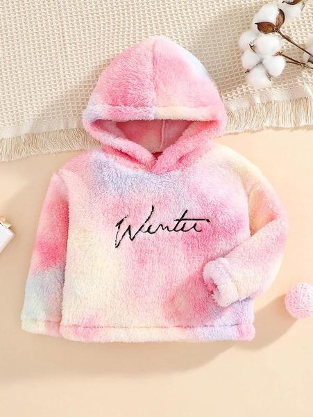 

baby tie dye letter embroidery hooded flannel sweatshirt she, Black