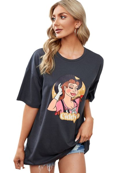 

x art by krista nicole figure & letter graphic drop shoulder tee f2kd#, White