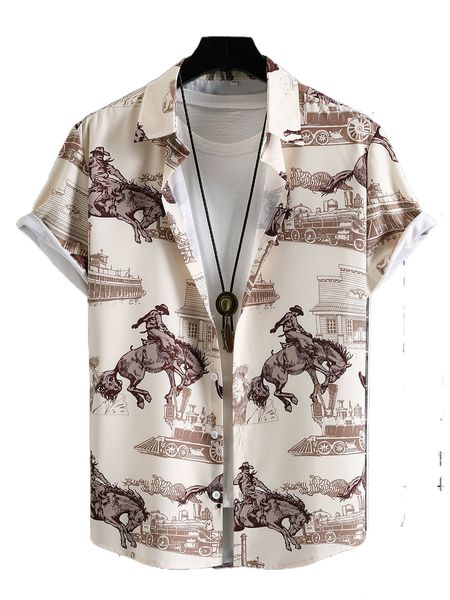 

men random figure & horse print shirt without tee z5j6#, White;black