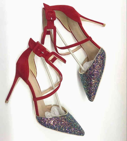 

sandals high heels flash sals pointed shoes cross belt fashionable in spring, Black