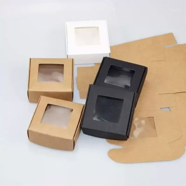 Confezione regalo all'ingrosso 300 pezzi scatola di carta kraft trasparente finestra in PVC scatole di sapone gioielli imballaggio bomboniere caramelle P0720