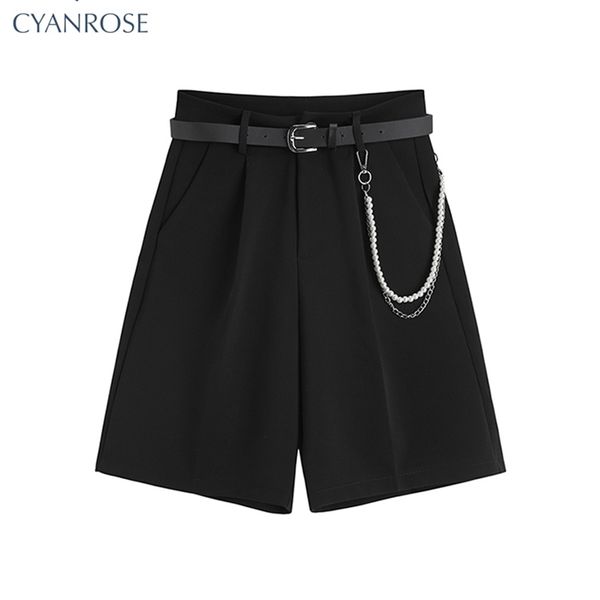 

summer suit short loose high waist fashion casual drop feeling show solid wide leg straight shorts for girls soft 220608, White;black