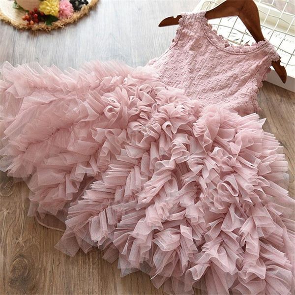 

girl's dresses baby girls summer dress tutu party princess casual wear children's clothing fluffy cake kids for 3-8 years, Red;yellow