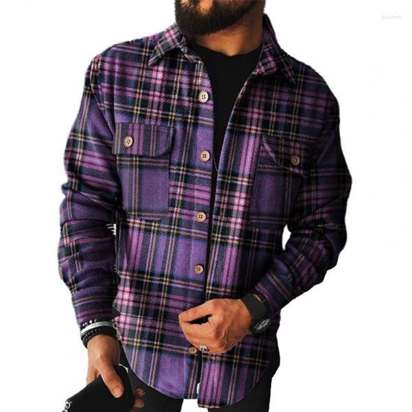 

men's casual shirts stylish men shirt turn-down collar cotton blend long sleeve plaid buttons coat comfortable to wear for spring/autum, White;black