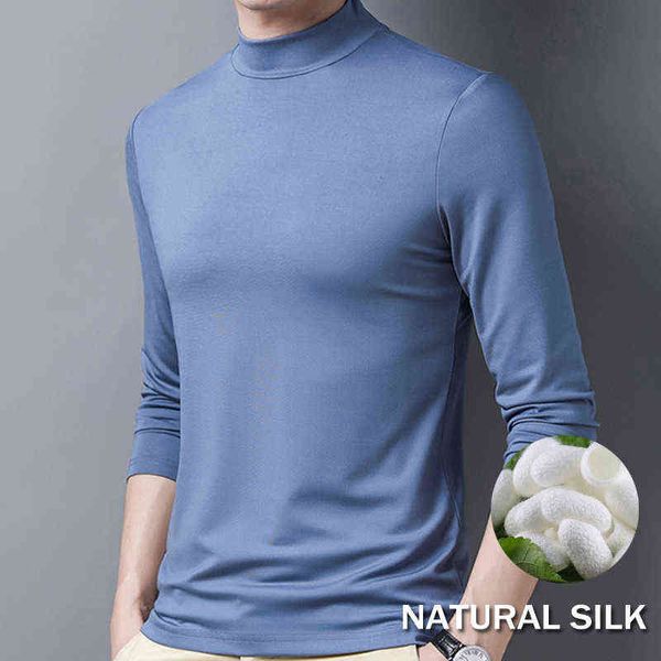 Seide und Baumwolle gemischt warme Rollkragen T Shirt Männer Langarm Basic Thermal Solid Color Casual Pullover Top Mann Slim Fit weich T220808